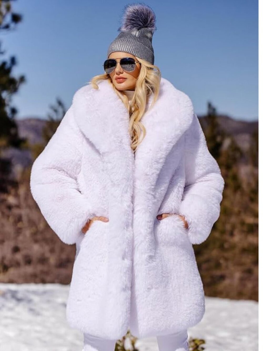 🦋💋UBER GORGE!💋🦋 FABULOUS FURS Luxurious White Faux Mink Fur Chunky Coat
